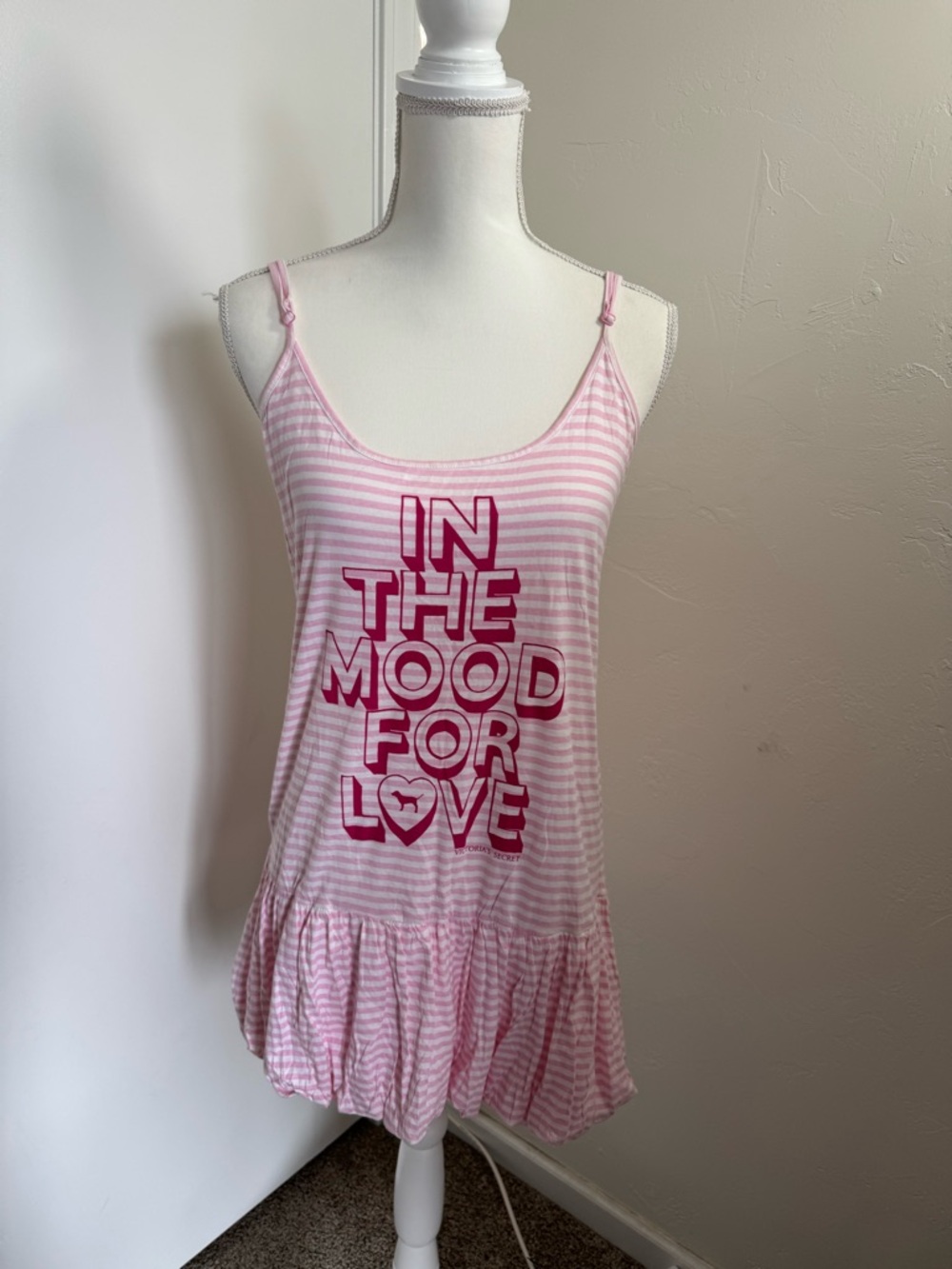 Pink Striped 'In The Mood For Love' Sleeveless Tank BabyDoll Dress Size Large